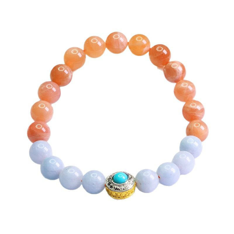 Satori Totem Natural Peach Moonstone Aquamarine Soothing Bracelet