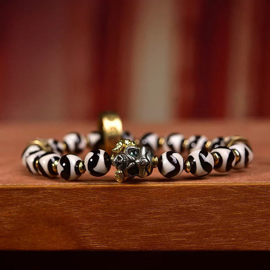 Satori Totem Yak Bone Vintage Tibetan Dzi Bead Om Mani Padme Hum Bracelet