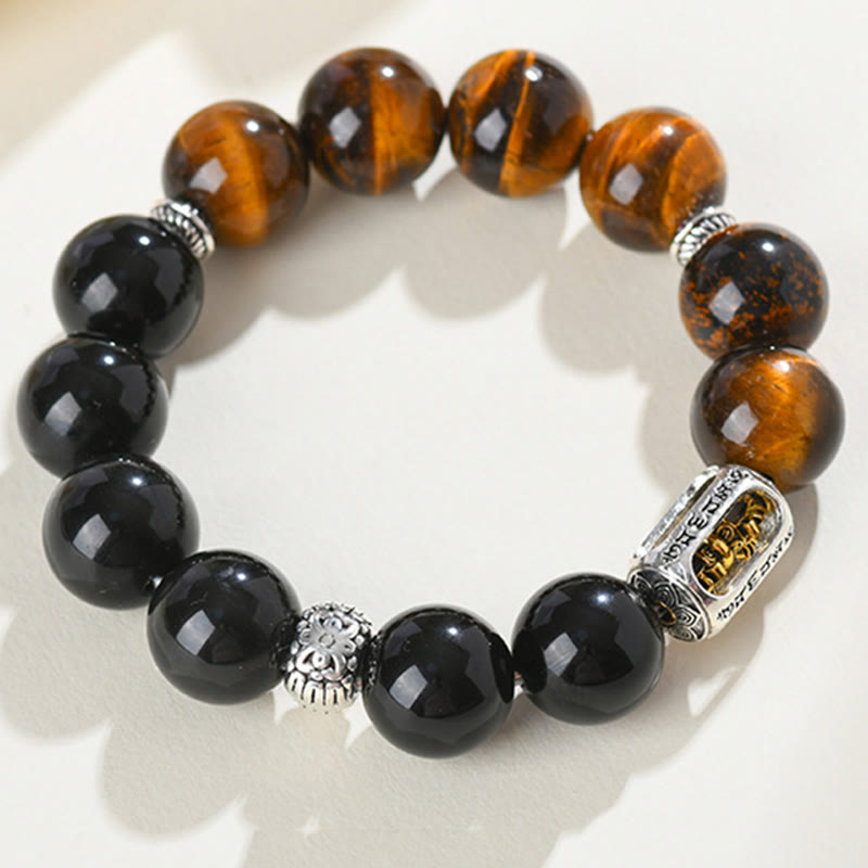 Satori Totem Natural Silver Obsidian Tiger's Eye Vajra Bracelet