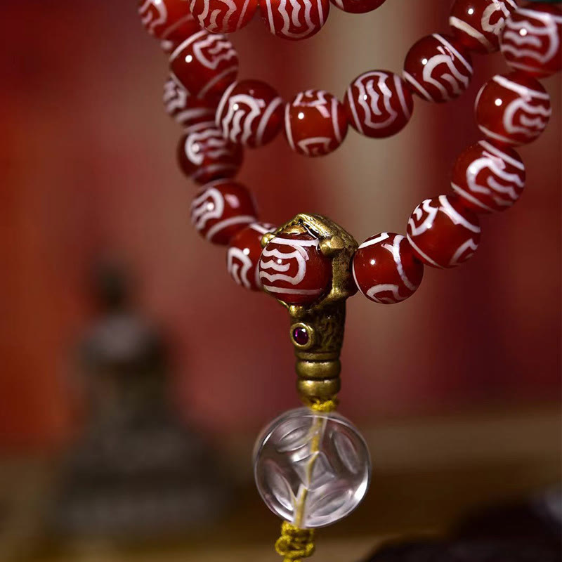Satori Totem 108 Beads Natural Red Agate Dzi Bead Mala