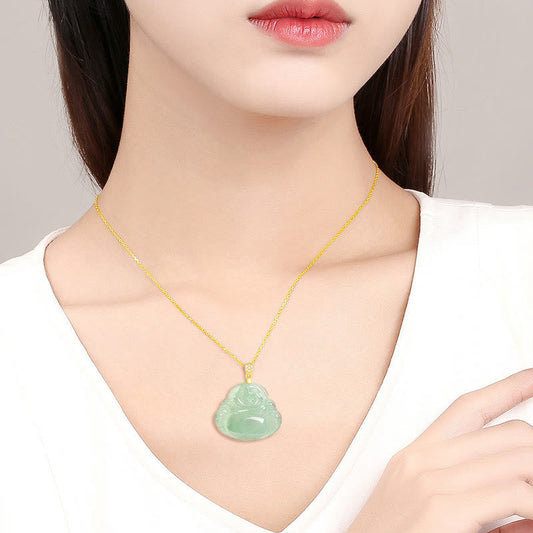 Satori Totem 925 Sterling Silver Natural Jade Maitreya Buddha Necklace Pendant