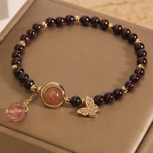 SatoriTotem Natural Garnet Strawberry Quartz Butterfly Bracelet