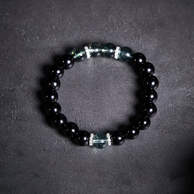 Satori Totem Sterling Silver Obsidian Green Phantom Strength Bracelet