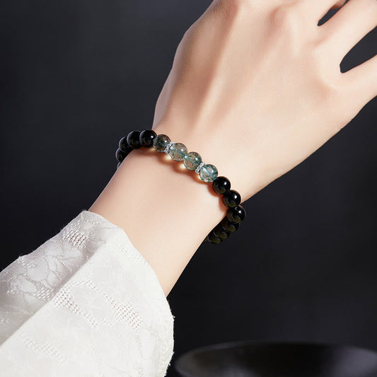 Satori Totem Sterling Silver Obsidian Green Phantom Strength Bracelet