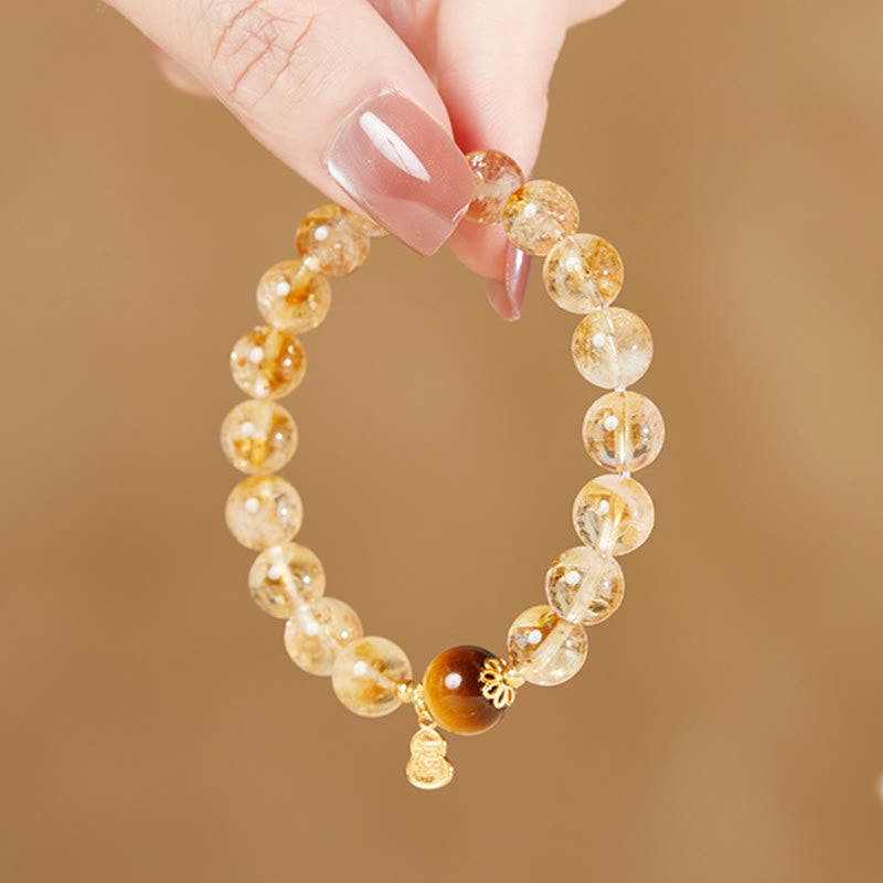 Satori Totem Sterling Silver Gourd Fu Character Citrine Tiger's Eye Prosperity Bracelet