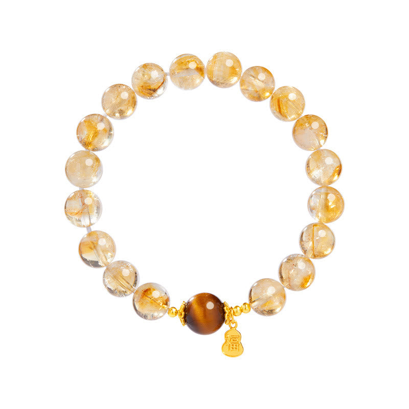 Satori Totem Sterling Silver Gourd Fu Character Citrine Tiger's Eye Prosperity Bracelet