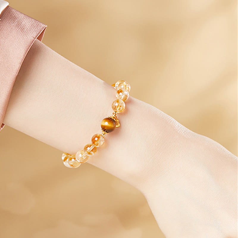 Satori Totem Sterling Silver Gourd Fu Character Citrine Tiger's Eye Prosperity Bracelet