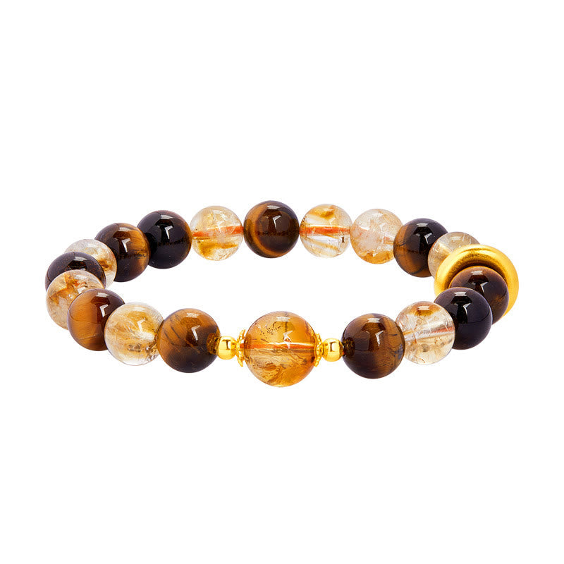 Satori Totem 999 Sterling Silver Natural Citrine Tiger Eye Peace Buckle Protection Bracelet
