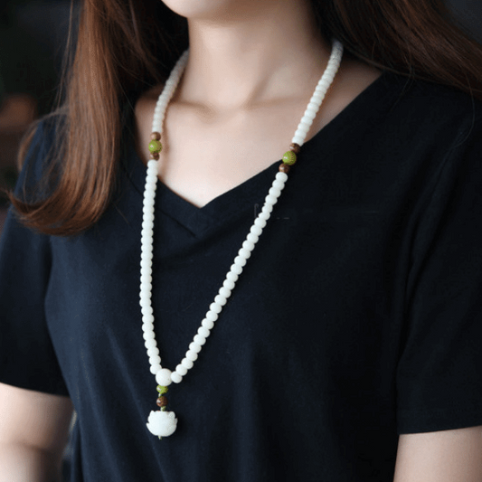 Satori Totem White Jade Bodhi Seed Mala Bead