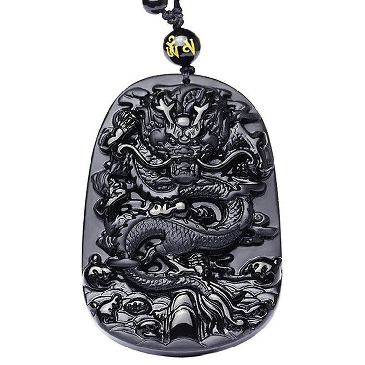 Satori Totem Natural Obsidian Dragon Protection Necklace