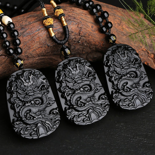Satori Totem Obsidian Dragon Portection Pendant