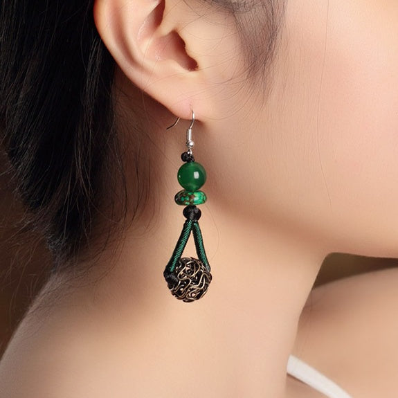 Satori Totem Green Agate Emperor Stone Alloy Earrings