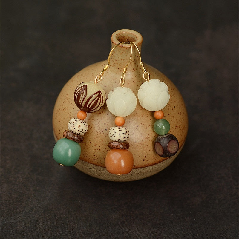 Satori Totem Bodhi Root Star-Moon Bodhi Lotus Wenge Earrings