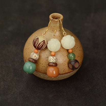 Satori Totem Bodhi Root Star-Moon Bodhi Lotus Wenge Earrings