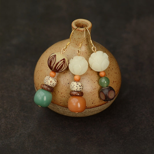 Satori Totem Bodhi Root Star-Moon Bodhi Lotus Wenge Earrings