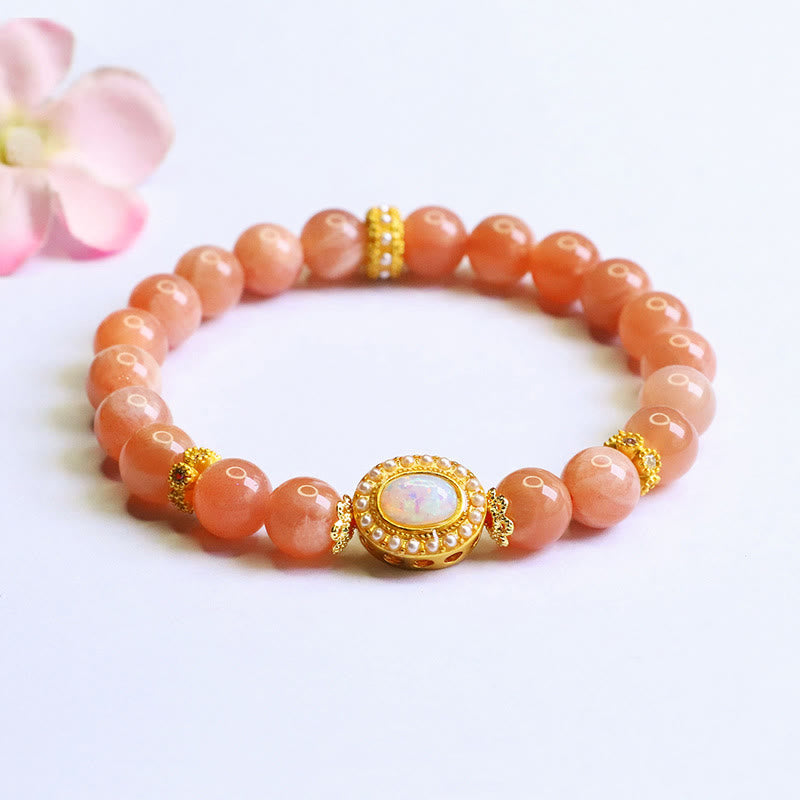 Satori Totem Natural Peach Moonstone Adjustable Soothing Bracelet