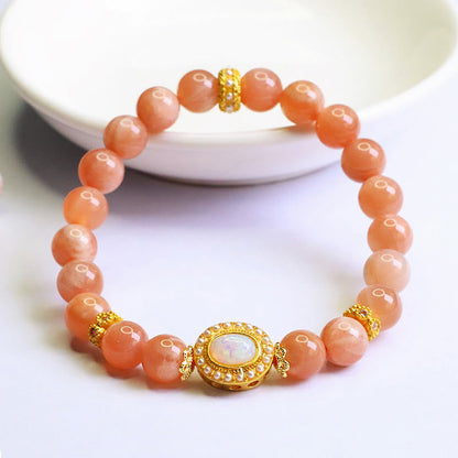 Satori Totem Natural Peach Moonstone Adjustable Soothing Bracelet