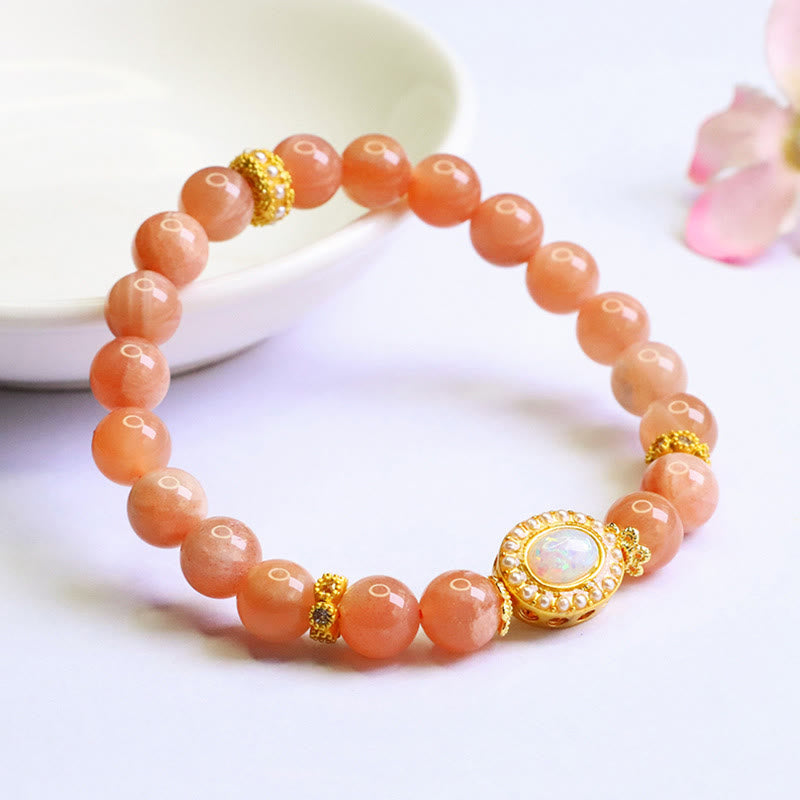 Satori Totem Natural Peach Moonstone Adjustable Soothing Bracelet