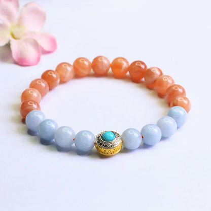 Satori Totem Natural Peach Moonstone Aquamarine Soothing Bracelet