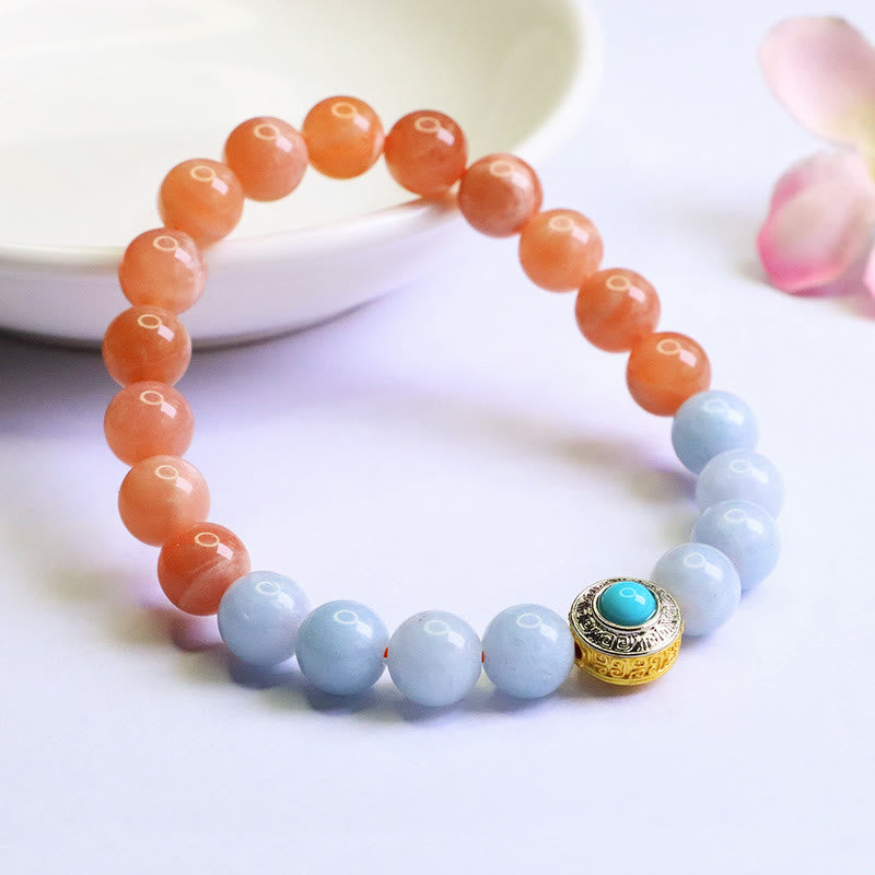 Satori Totem Natural Peach Moonstone Aquamarine Soothing Bracelet
