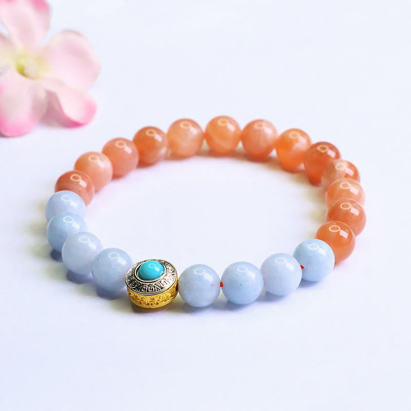 Satori Totem Natural Peach Moonstone Aquamarine Soothing Bracelet