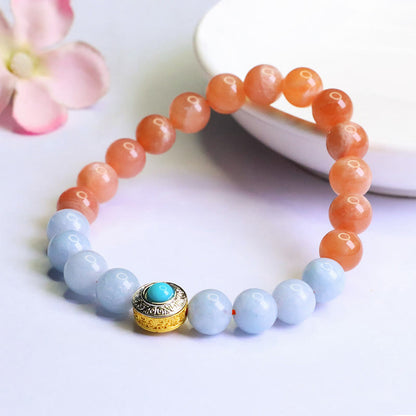 Satori Totem Natural Peach Moonstone Aquamarine Soothing Bracelet