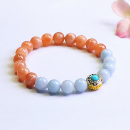 Satori Totem Natural Peach Moonstone Aquamarine Soothing Bracelet