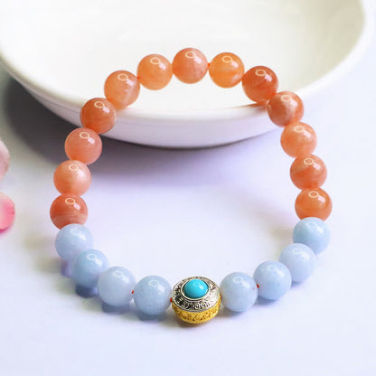 Satori Totem Natural Peach Moonstone Aquamarine Soothing Bracelet