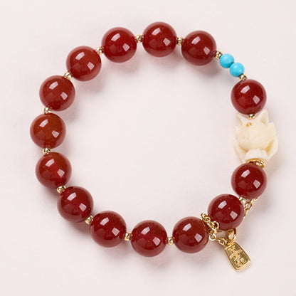 Satori Totem Nine Tailed Fox Joy Red Agate Ivory Fruit Copper Plated Gold Confidence Bracelet
