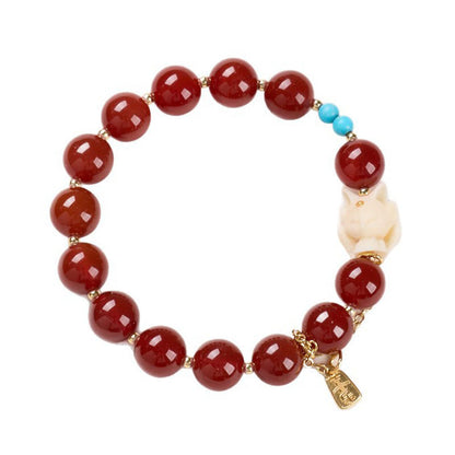 Satori Totem Nine Tailed Fox Joy Red Agate Ivory Fruit Copper Plated Gold Confidence Bracelet