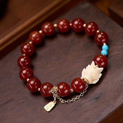 Satori Totem Nine Tailed Fox Joy Red Agate Ivory Fruit Copper Plated Gold Confidence Bracelet