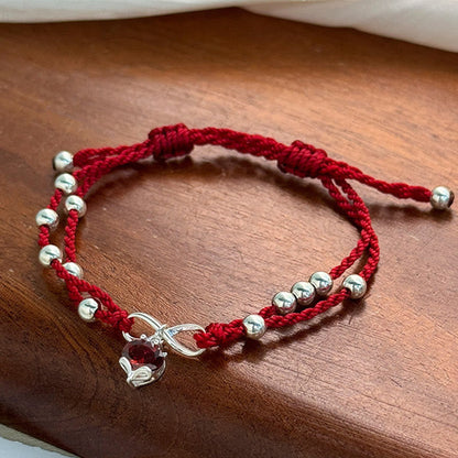 Satori Totem 925 Sterling Silver Fox Peach Blossom Red String Connection Bracelet Anklet