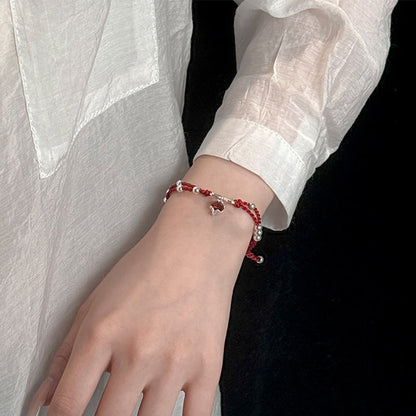 Satori Totem 925 Sterling Silver Fox Peach Blossom Red String Connection Bracelet Anklet