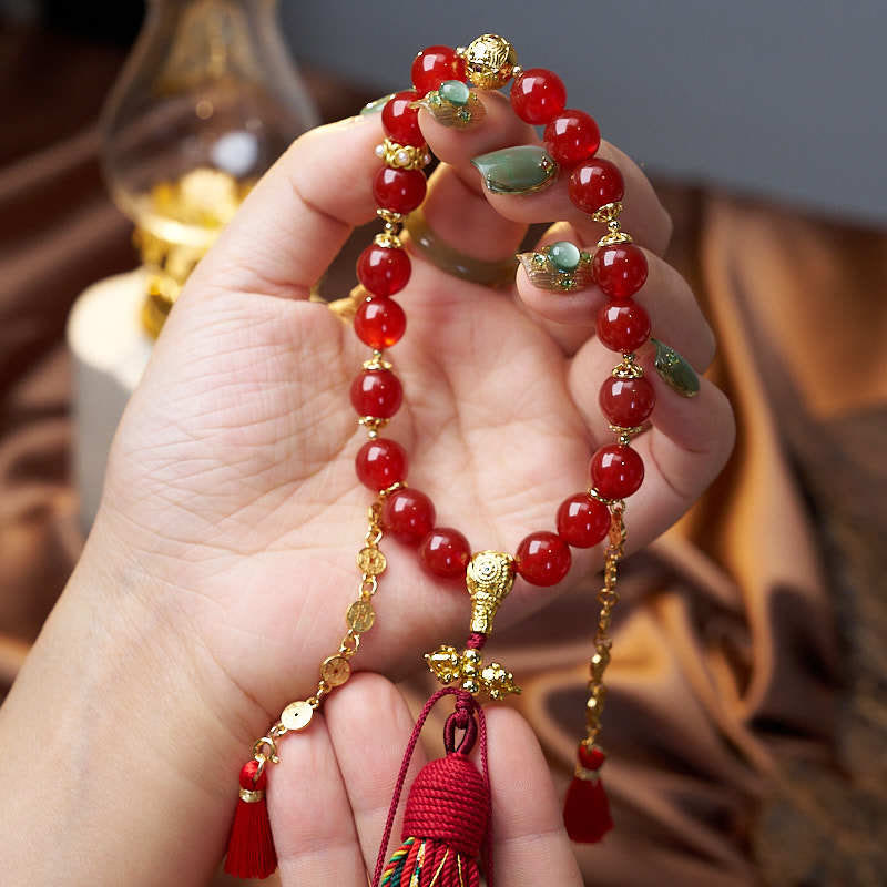 Satori Totem 18 Beads Copper Coins Tibet Tassel Red Agate Calm Wrist Mala