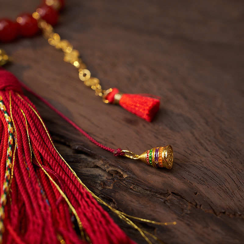 Satori Totem 18 Beads Copper Coins Tibet Tassel Red Agate Calm Wrist Mala