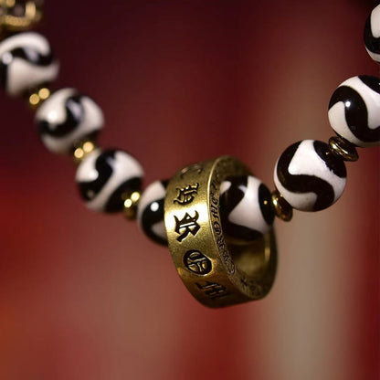 Satori Totem Yak Bone Vintage Tibetan Dzi Bead Om Mani Padme Hum Bracelet