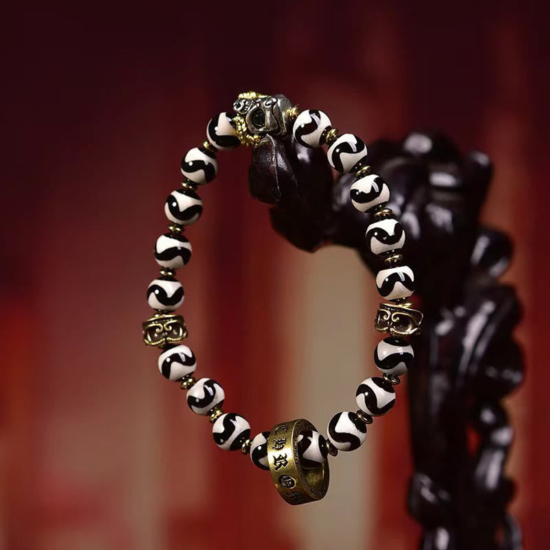 Satori Totem Yak Bone Vintage Tibetan Dzi Bead Om Mani Padme Hum Bracelet