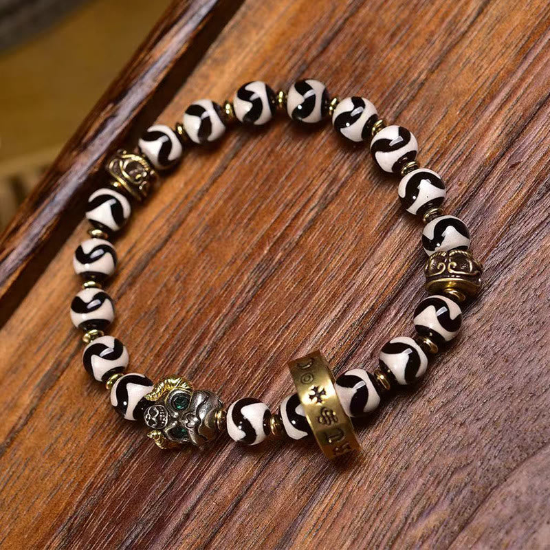 Satori Totem Yak Bone Vintage Tibetan Dzi Bead Om Mani Padme Hum Bracelet