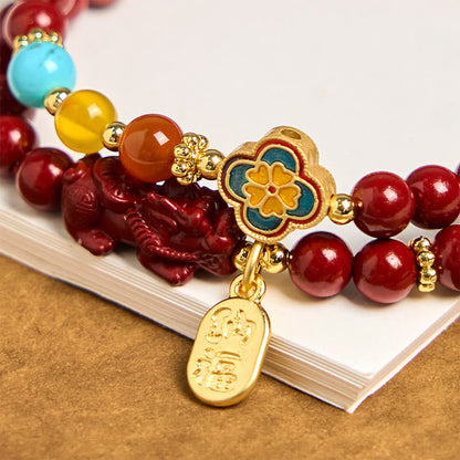 Satori Totem Cinnabar PiXiu Fu Character Blessing Double Wrap Bracelet