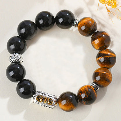 Satori Totem Natural Silver Obsidian Tiger's Eye Vajra Bracelet