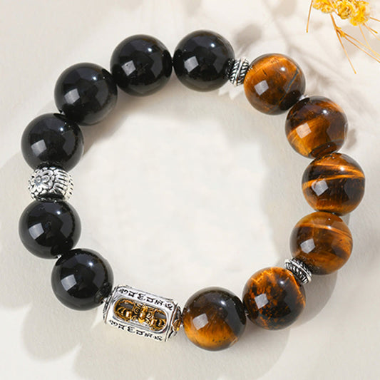 Satori Totem Natural Silver Obsidian Tiger's Eye Vajra Bracelet