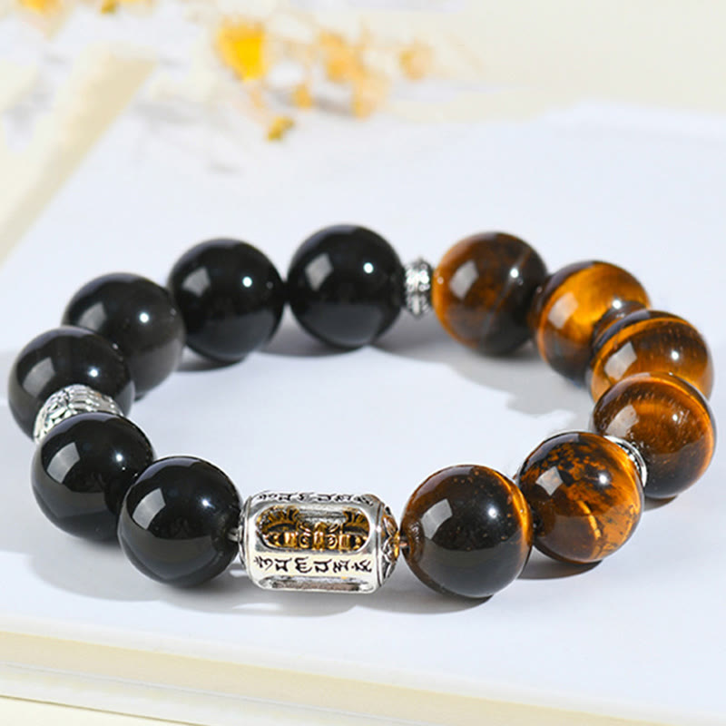 Satori Totem Natural Silver Obsidian Tiger's Eye Vajra Bracelet