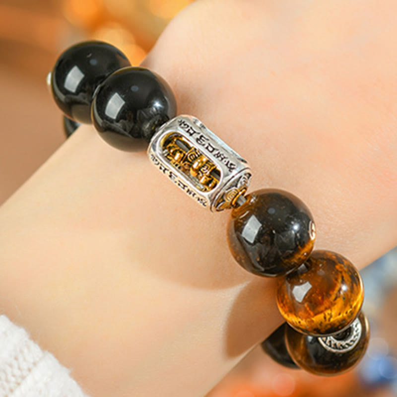 Satori Totem Natural Silver Obsidian Tiger's Eye Vajra Bracelet