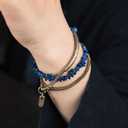 Satori Totem Irregular Shape Triple Wrap Lazurite Bracelet