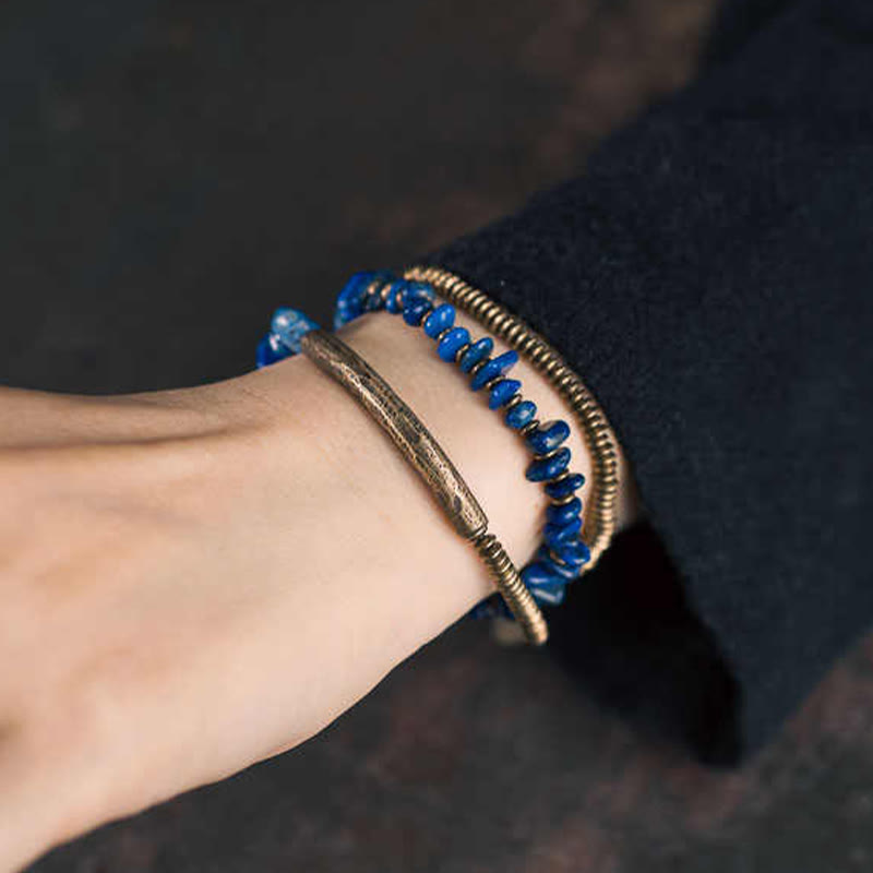 Satori Totem Irregular Shape Triple Wrap Lazurite Bracelet