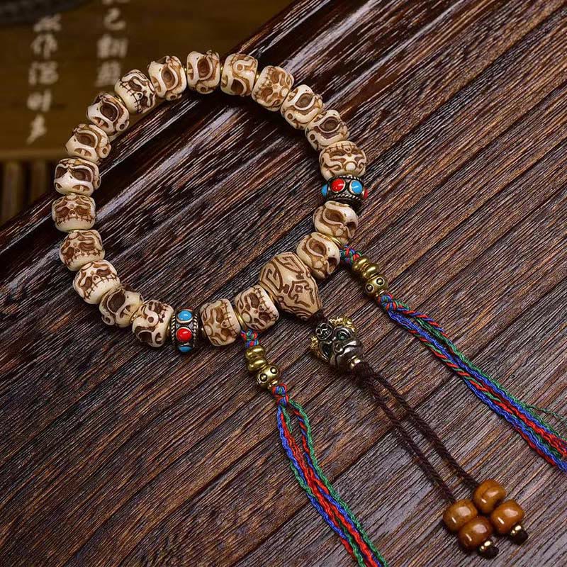 Satori Totem Tibetan Camel Bone Garuda Carved Tassel Bracelet