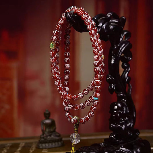 Satori Totem 108 Beads Natural Red Agate Dzi Bead Mala