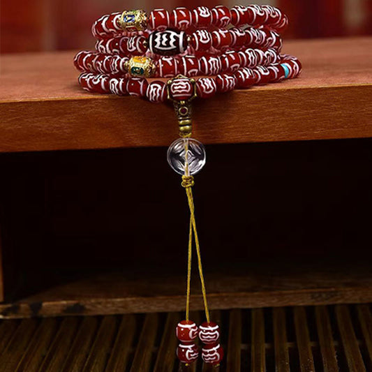 Satori Totem 108 Beads Natural Red Agate Dzi Bead Mala