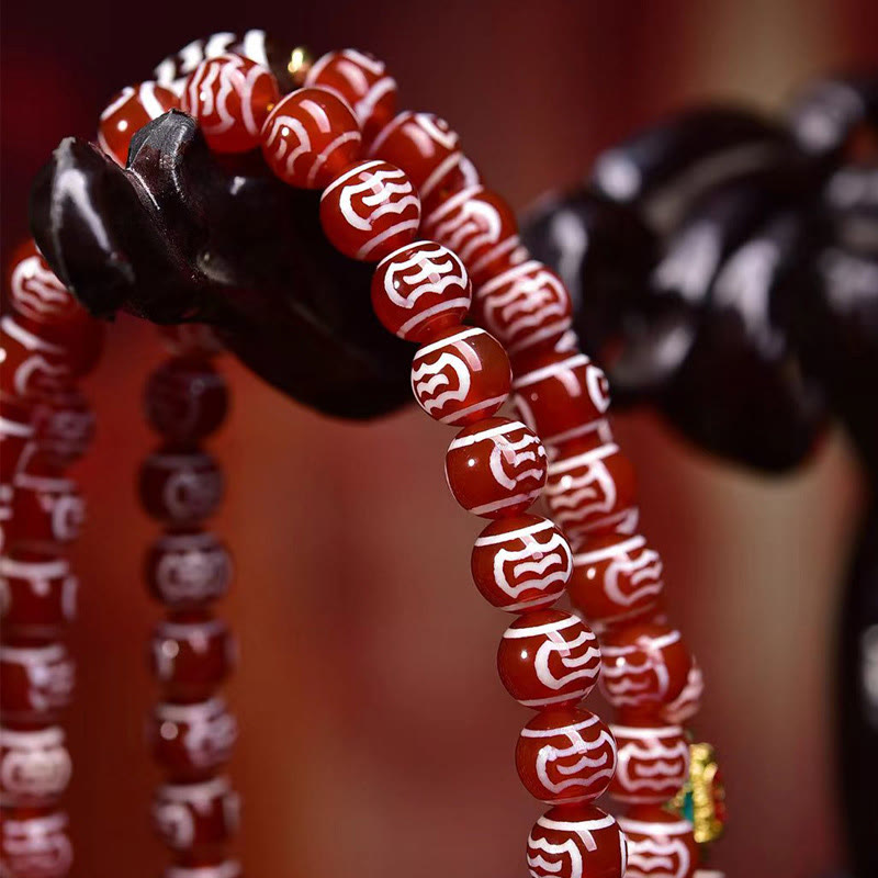 Satori Totem 108 Beads Natural Red Agate Dzi Bead Mala