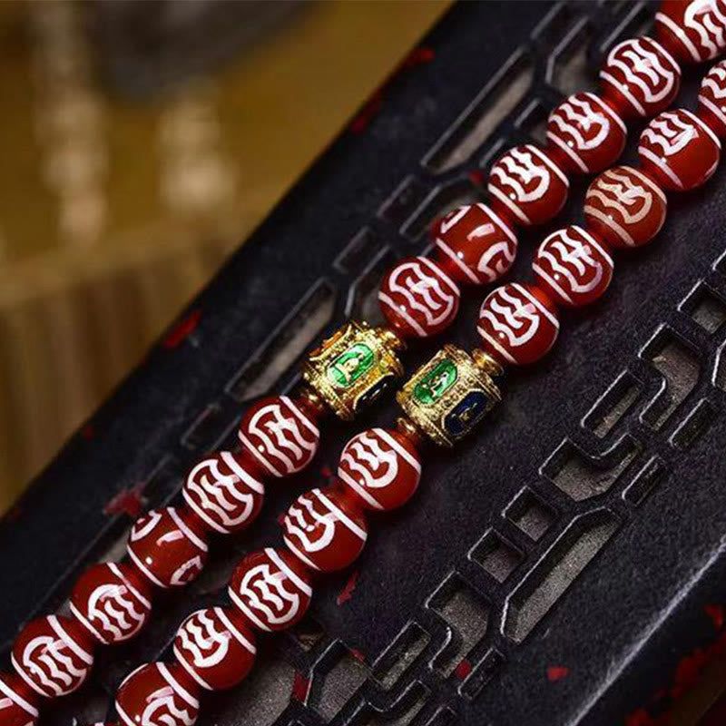 Satori Totem 108 Beads Natural Red Agate Dzi Bead Mala